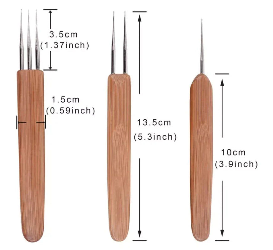 5Pcs DIY Crochet Needle Hook Bamboo Handle Dread Knit Hair Making Braiding Tool