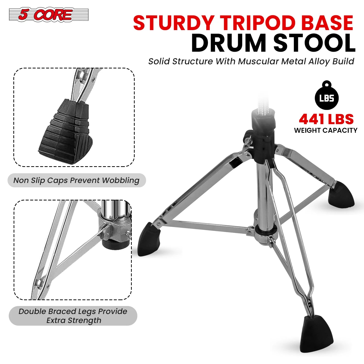 5Core Drum Throne Padded Guitar Stool Backrest Drummer Seat for Adults & Kids