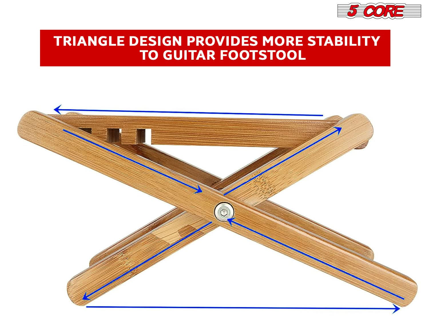 5Core Wooden Guitar Foot Stool 3 Level Adjustable Leg Rest Classical Footrest