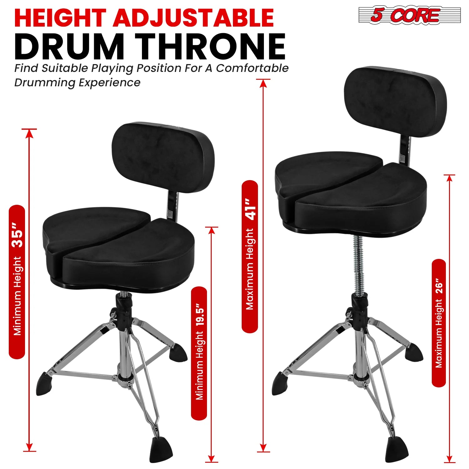 5Core Drum Throne Padded Guitar Stool Backrest Drummer Seat for Adults & Kids