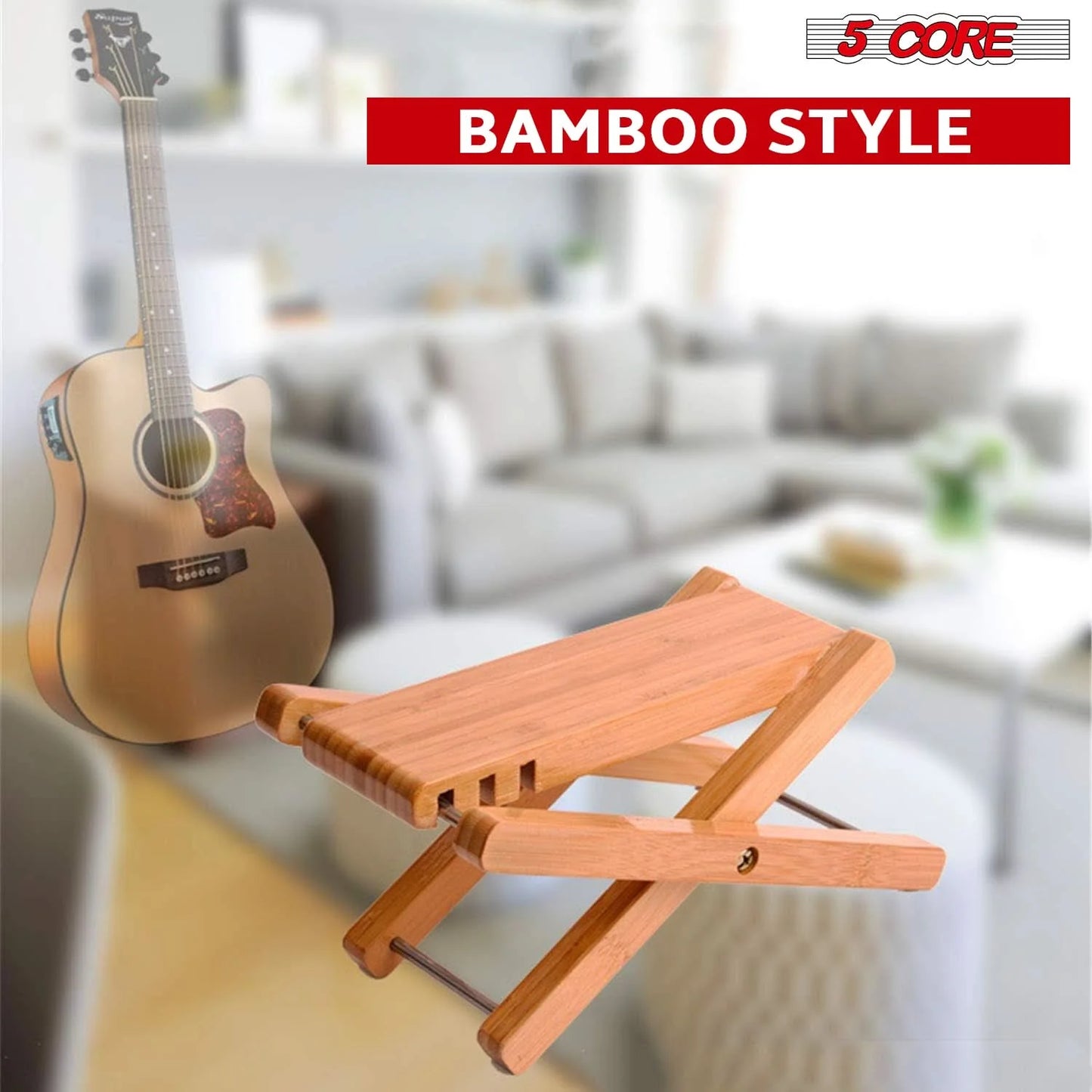 5Core Wooden Guitar Foot Stool 3 Level Adjustable Leg Rest Classical Footrest